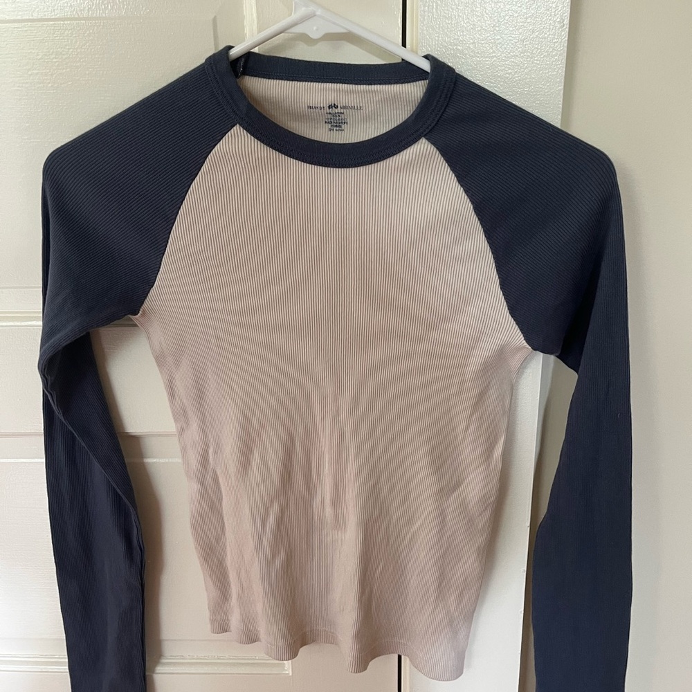 Brandy Melville Navy and Cream Long Sleeve Top